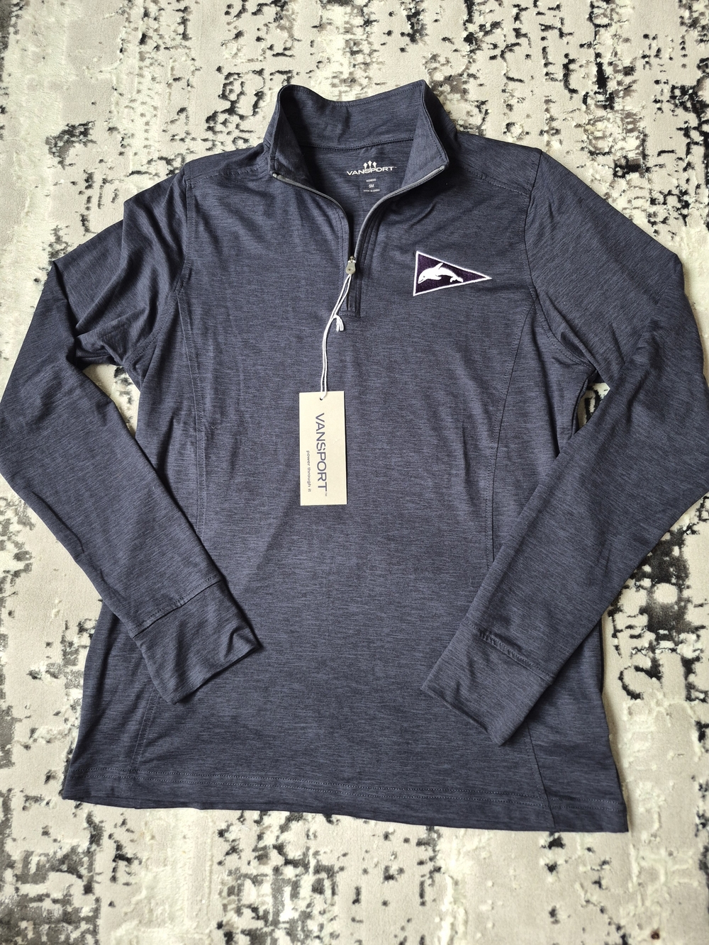 NWT Vansport Women’s 1/4 Zip Pullover Size NAVY LOGO STRETCH M